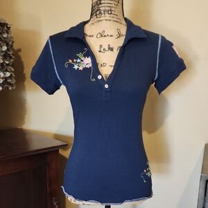 RARE Alp N Rock Navy Embroidered Polo Top Size 2 (S)